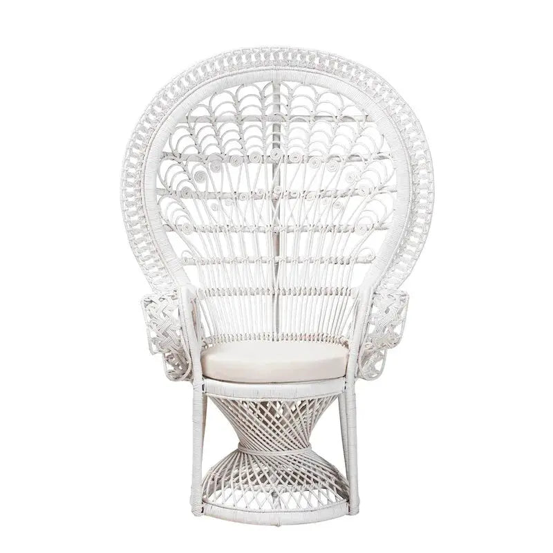 Kallima Bohemian Peacock Accent Chair, White Natural Rattan - 40.90 w x 29.50 d x 58.70 h