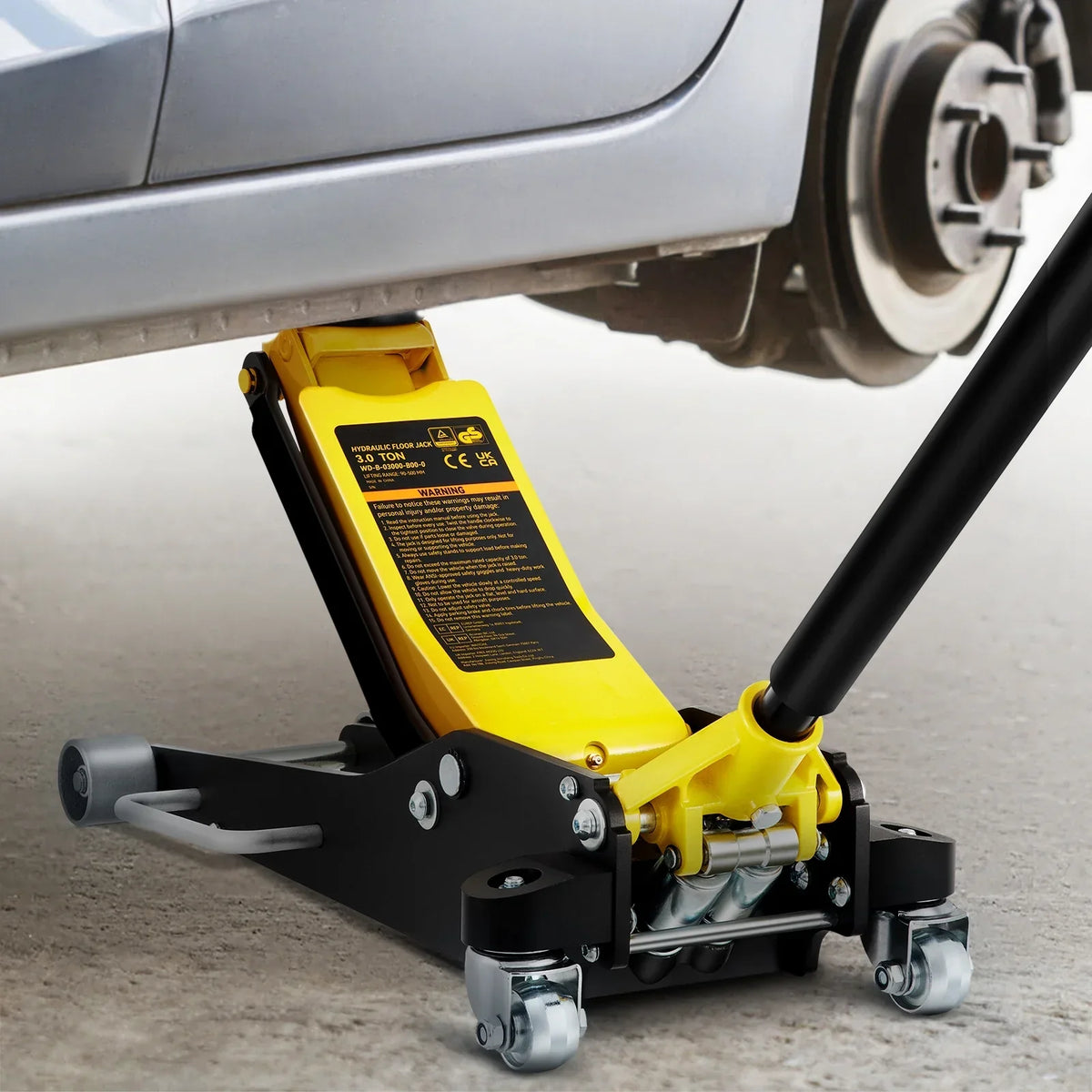 SKYSHALO Low Profile Hydraulic Racing Floor Jack 3 Ton (6600 lbs), Yellow And Black - 3-6/11 in To 19-11/16 in Lift Range
