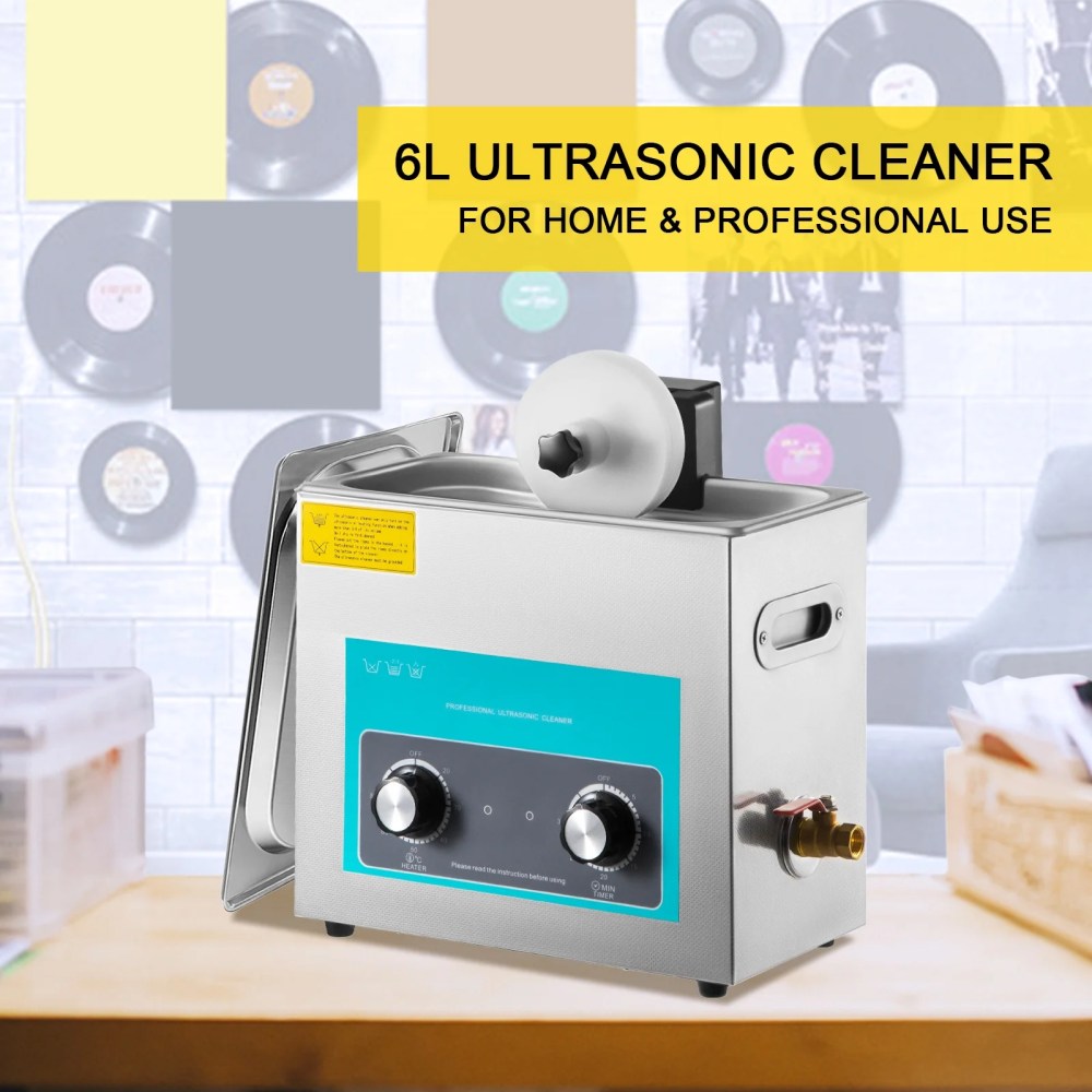 BENTISM Ultrasonic Vinyl Record Cleaner 6L 40kHz Stainless Steel Tank, 8 Records