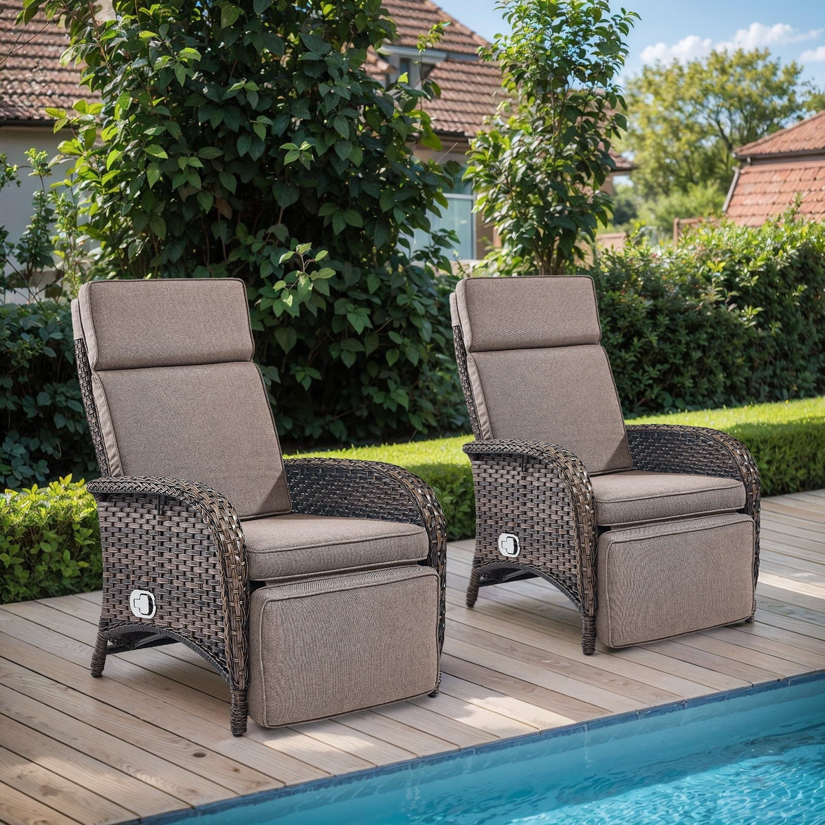 OPOHORO Outdoor Recliner Chair With Cushion, Beige, 1-Pc
