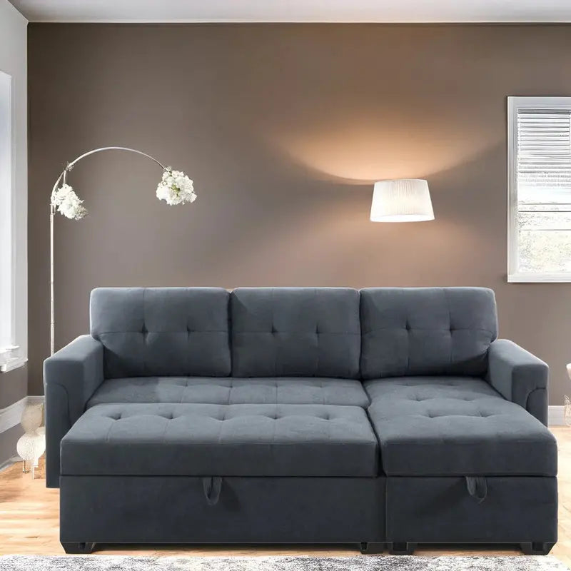 Reversible L-Shaped Sectional Sleeper Sofa With Storage Chaise And Pull-Out Bed