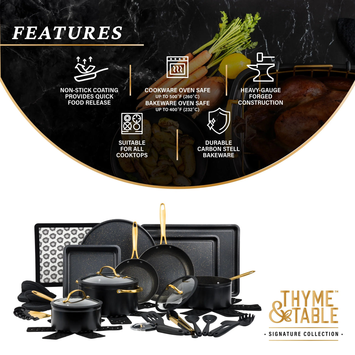 Thyme & Table 32-Piece Non-Stick Cookware & Bakeware Set - Black
