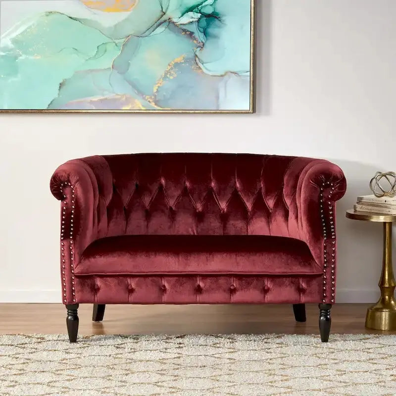 Christopher Knight Home Milani Velvet Tufted Scroll Arm Loveseat - 30.75 x 51.5 x 30.5 Inches