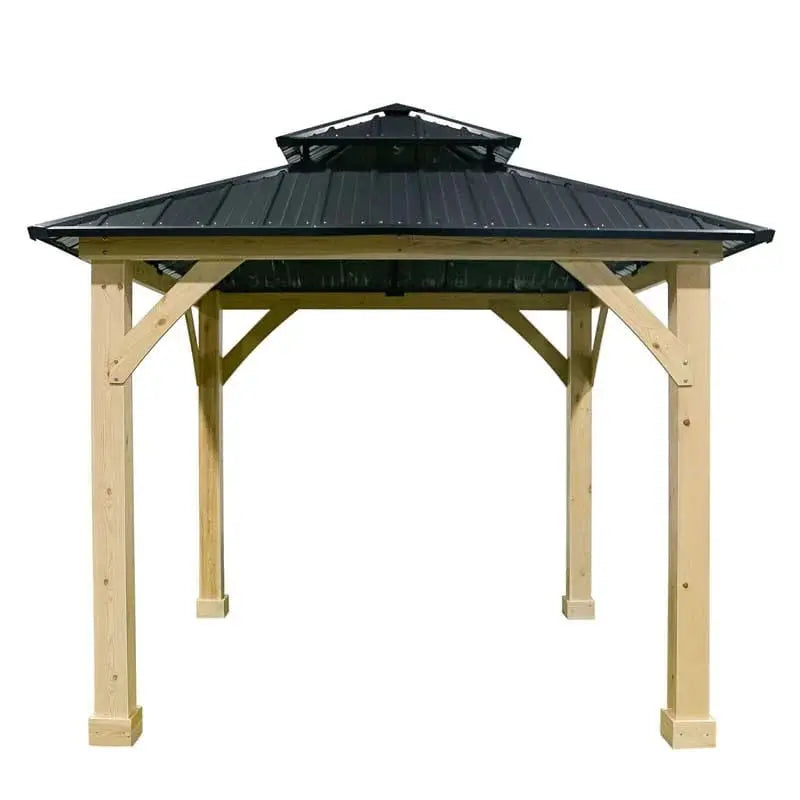 Hardtop Patio Gazebo, 10 x 10 FT, Gray, Wood And Steel