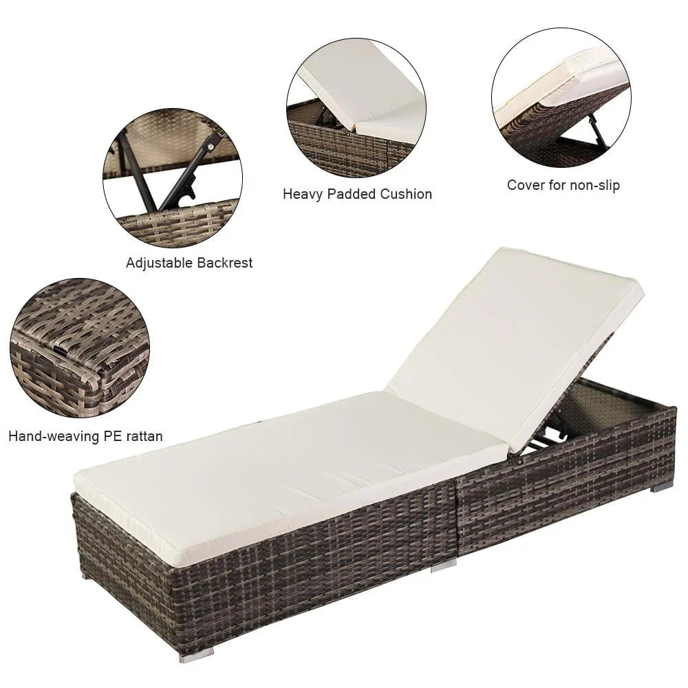 GoDecor Outdoor Wicker Rattan Reclining Sunlounger, Gray