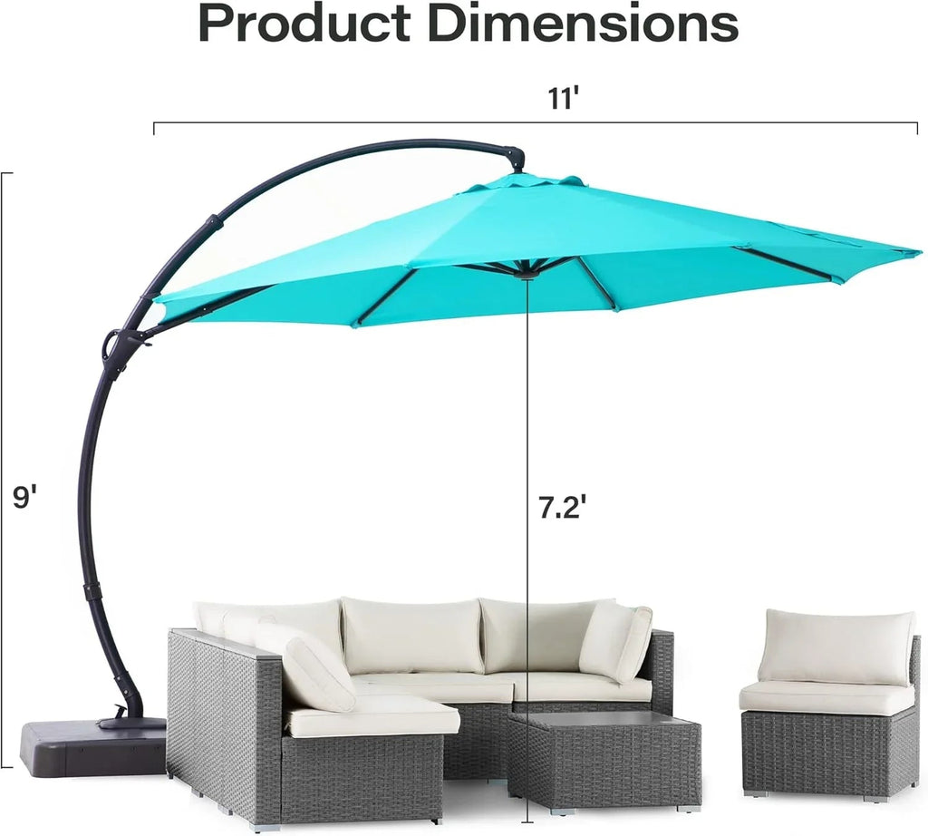 LAUSAINT HOME 11 FT Beige Curvy Cantilever Patio Umbrella With Base