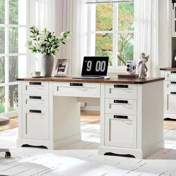 Farmhouse Executive Computer Desk 60-Inch Solid Wood
