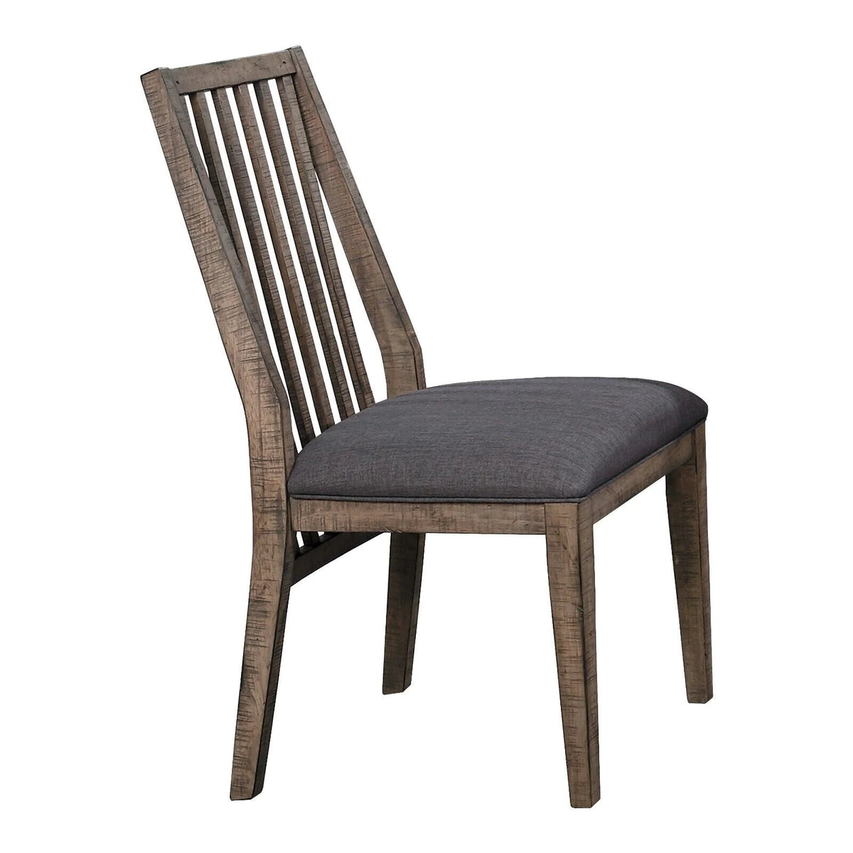 Rustic Design Wooden Side Chairs 6pc Set With Padded Gray Fabric Seats - Natural Weathering Look