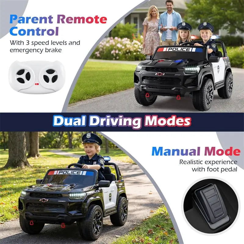 Chevrolet Kids' 24V 2-Seater Police Ride-On Car, Black - 4WD