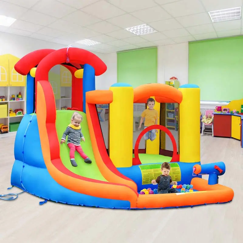 6-In-1 Inflatable Water Play Center With Slide, Trampoline Deck And 740W Air Blower