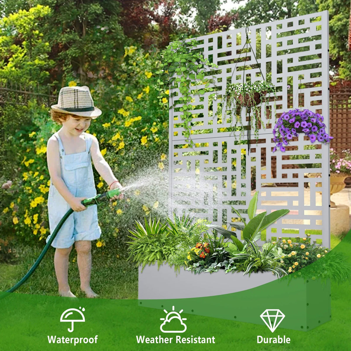 FOOWIN 71 in H Metal Trellis Planter Raised Garden Bed With Drainage Hole, Black