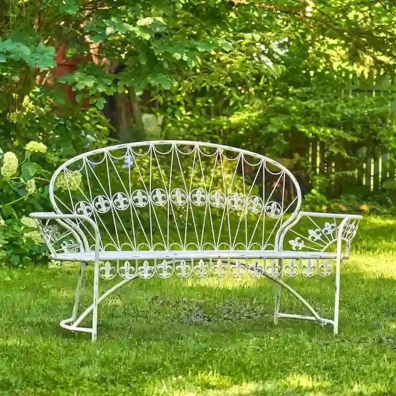 Antique White Curved-Back Garden Bench - Paris 1968