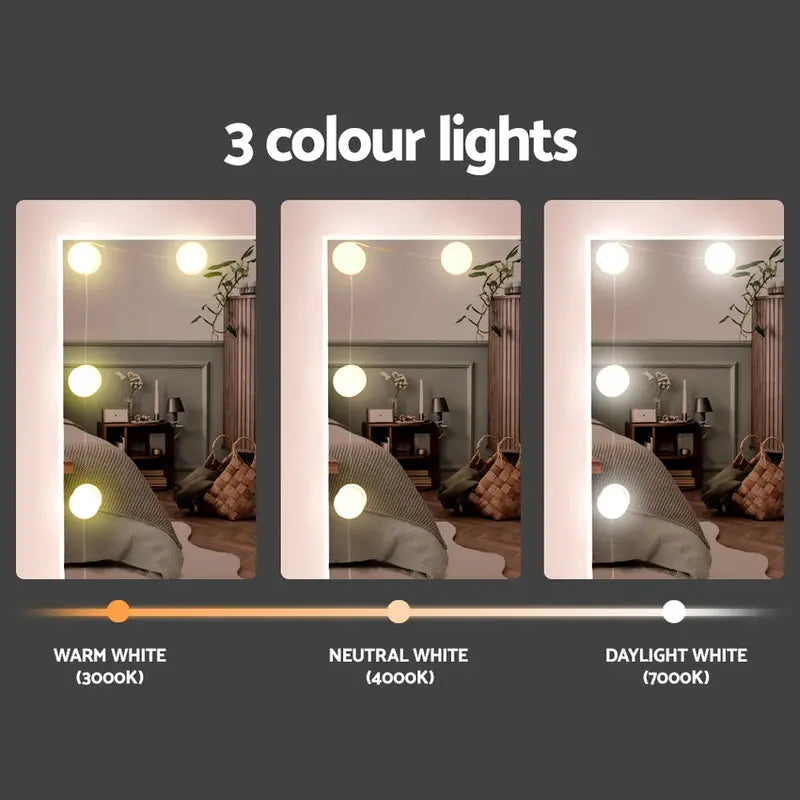 Artiss Dressing Table Set, 7 Drawers, LED Mirror, Stool, 10 Bulbs, White - Debbie