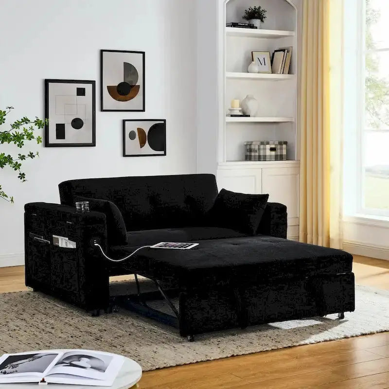 54-Inch Pull-Out Sleeper Sofa Bed With Storage, Lumbar Support And USB Port