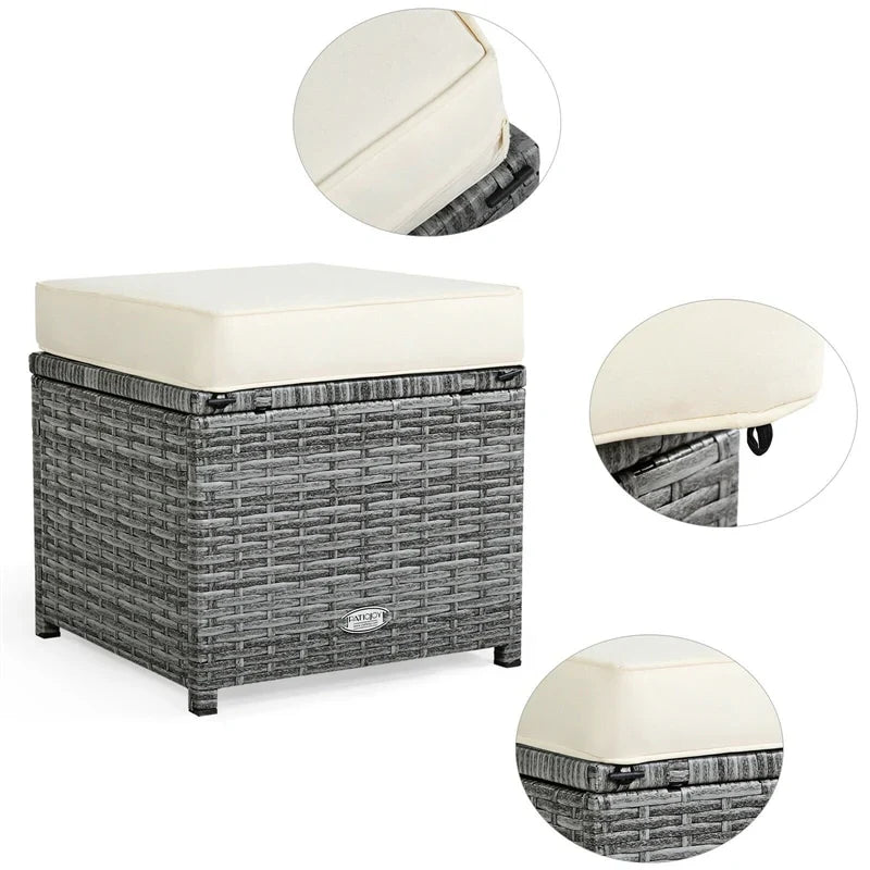 7-Piece Resin Wicker Outdoor Sectional Sofa Set With Dining Table, Ottomans And Cushions