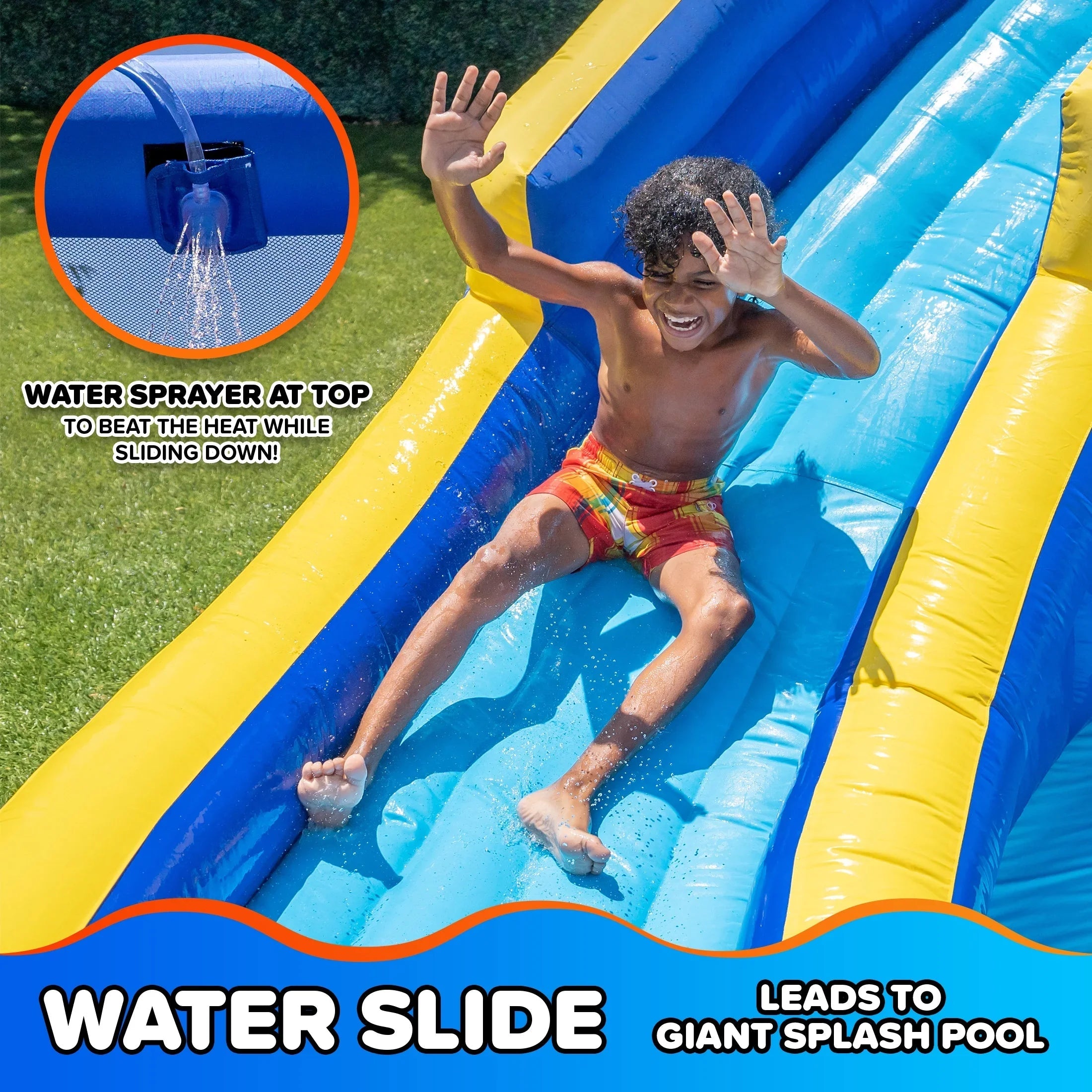 Sportspower Big Wave II Inflatable Water Slide With Climbing Wall And Splash Pool, Ages 3-8