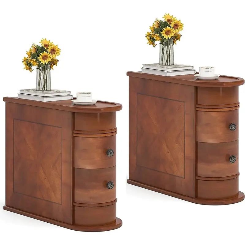 Solid Wood Chairside End Table, Two Drawers, 23.62'D x 10.63'W x 23.62'H