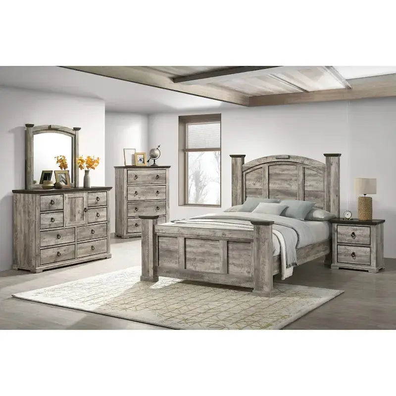 Aimon Rustic Gray 5-Piece Panel Bedroom Set - King Or Queen
