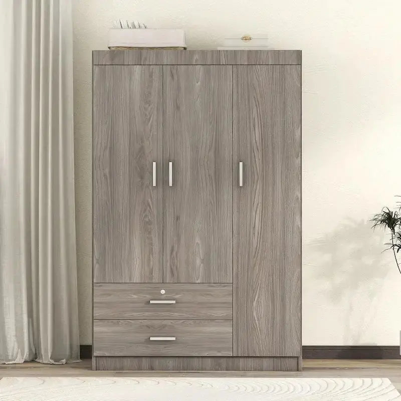 3-Door Wardrobe With Dual Drawers, Shelves And Hanging Rail - 41.3L x 18.5W x 68.2H