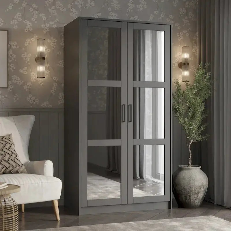 Palace Imports 2-Door Solid Wood Wardrobe Armoire, 37.75 W x 72 H x 23.75 D - Urban