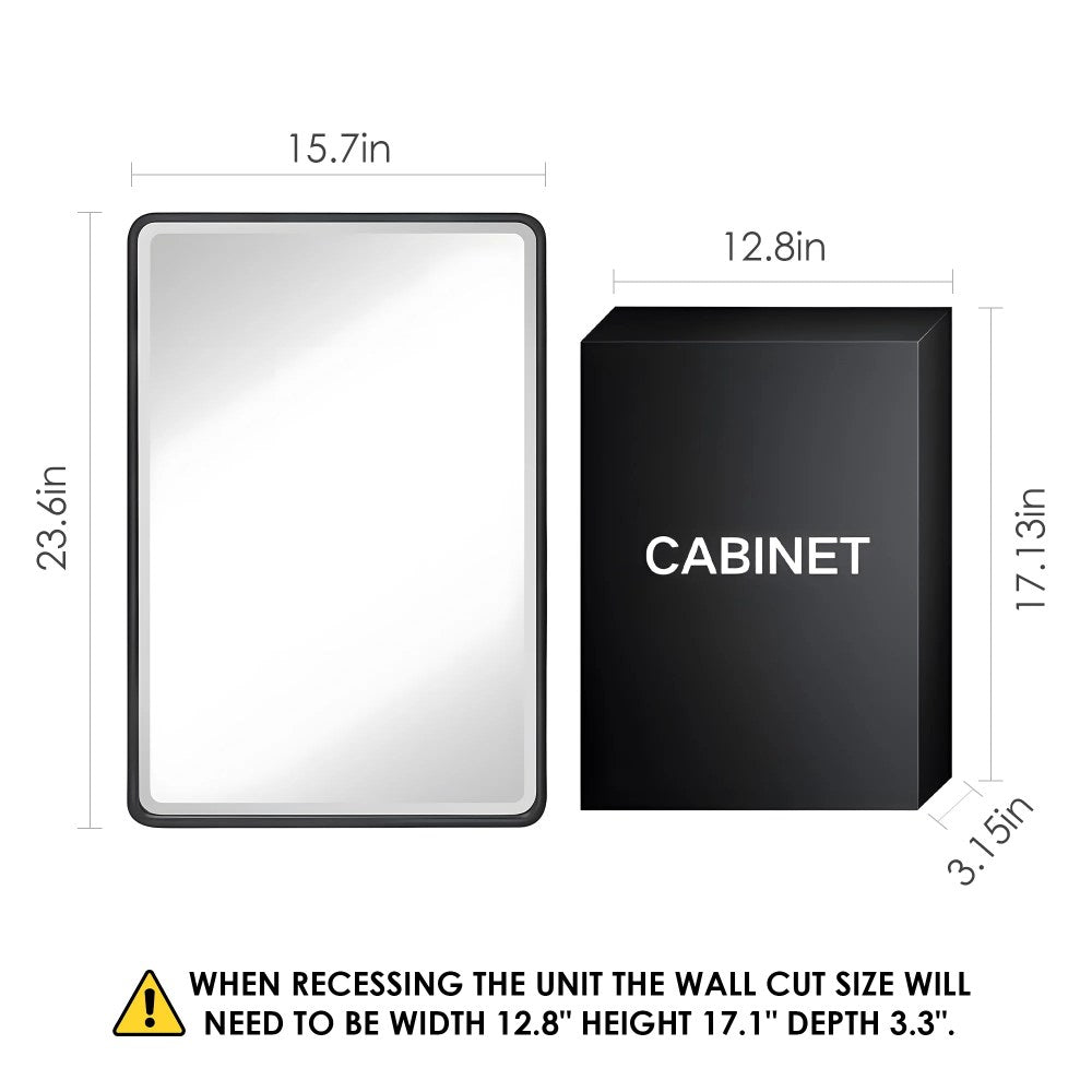 Dalattin Metal Bathroom Medicine Cabinet With Mirror, Recessed Or Wall Mounted, 16x24 Inch, Black