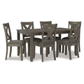 7-Piece Dining Set With Lattice-Back Chairs - Dark Gray Wood Frame & Polyester Upholstery