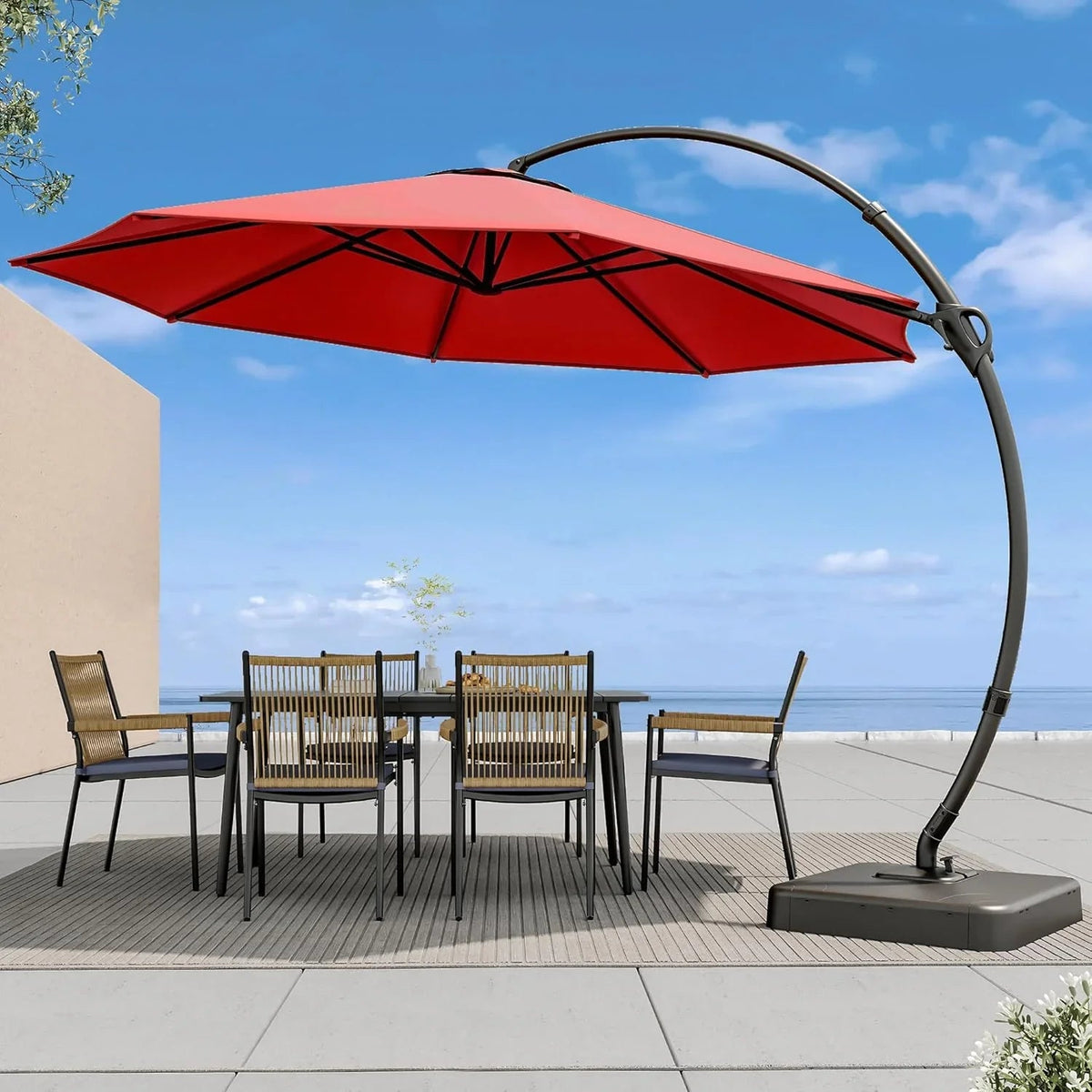 LAUSAINT HOME 11 FT Beige Curvy Cantilever Patio Umbrella With Base