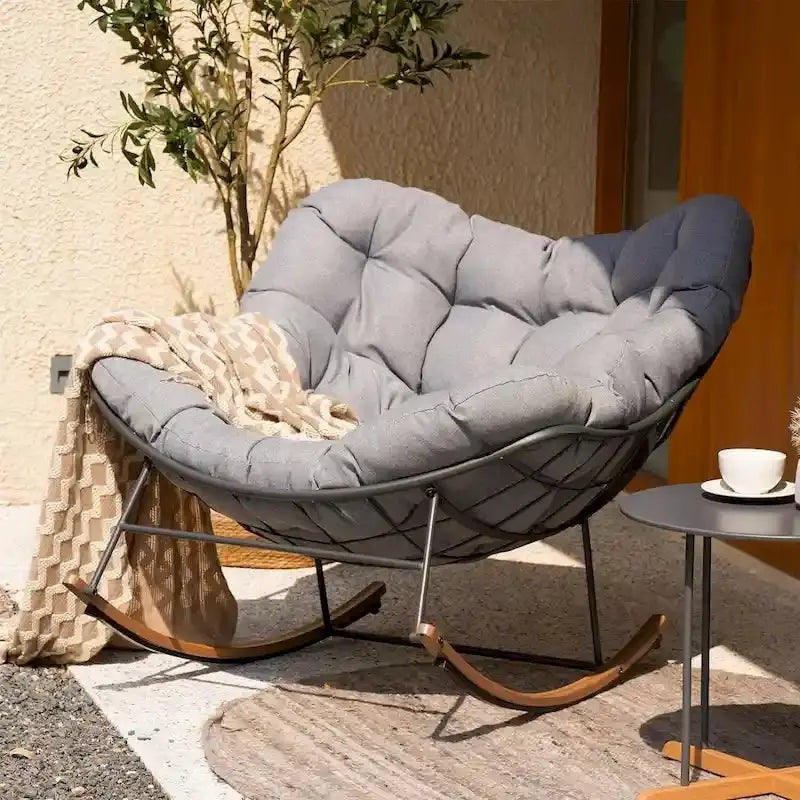 Oversized Indoor/Outdoor Rocking Egg Chair With Cushioned Upholstery
