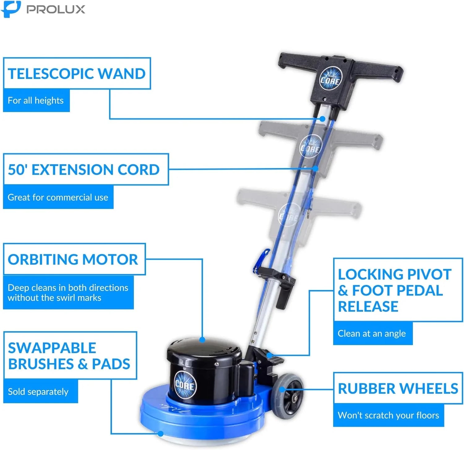 Prolux Core Commercial Floor Polisher Buffer Scrubber Machine With 5 Pads - Core
