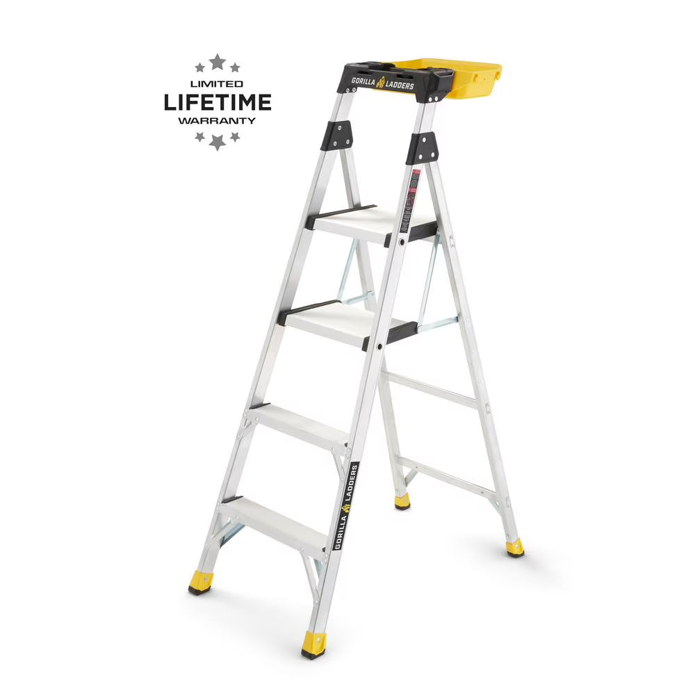 Gorilla Ladders Aluminum Dual Platform Ladder With Project Bucket, 5.5 Ft, 300 Lb Capacity