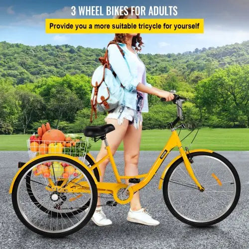 26-Inch 7-Speed Adult Tricycle With Front Basket And Shopping Rack