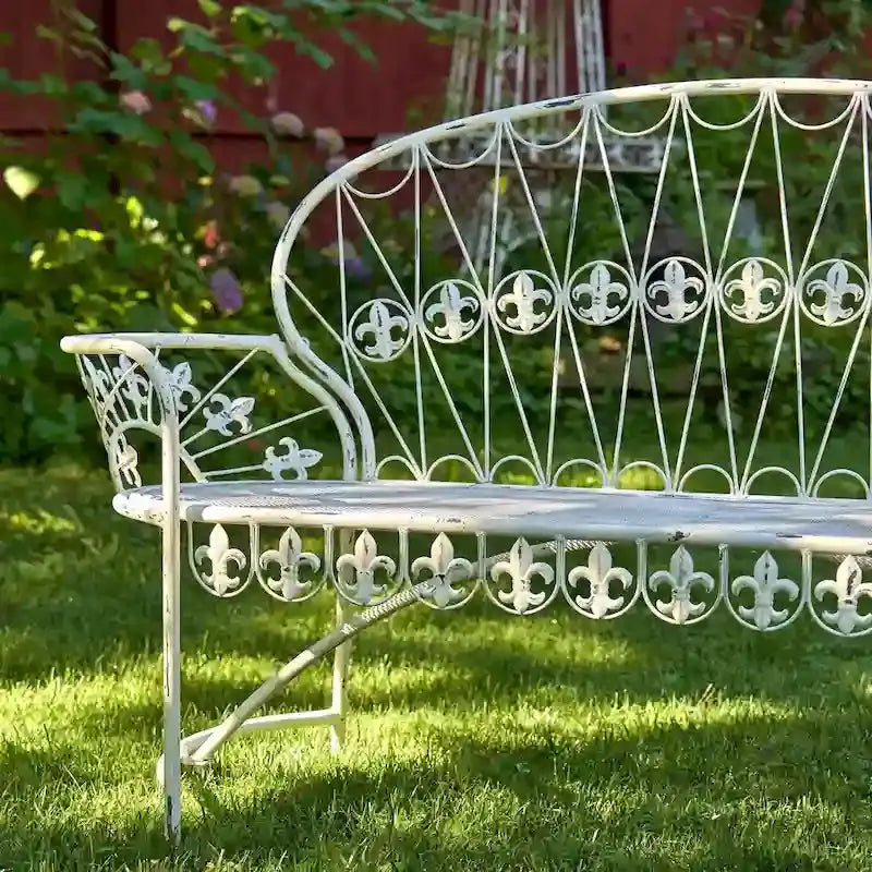 Antique White Curved-Back Garden Bench - Paris 1968