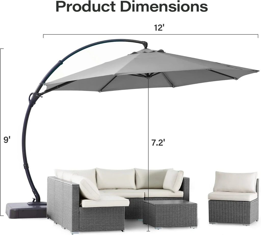 LAUSAINT HOME 11 FT Beige Curvy Cantilever Patio Umbrella With Base