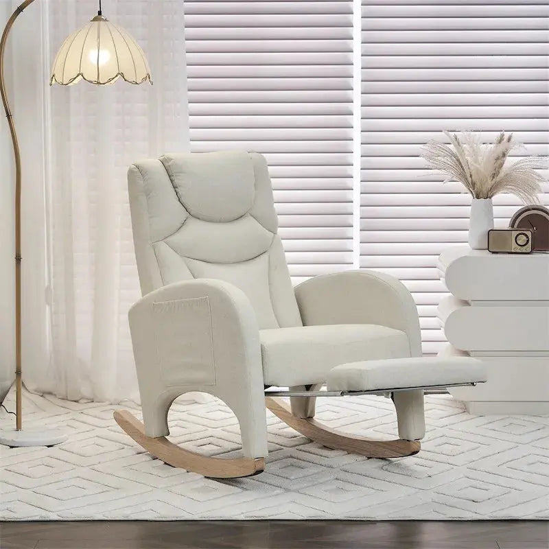 Ergonomic Fabric Nursery Rocking Chair With Adjustable Footrest And Gentle Recline - 37.6-49.2D 26W 39H