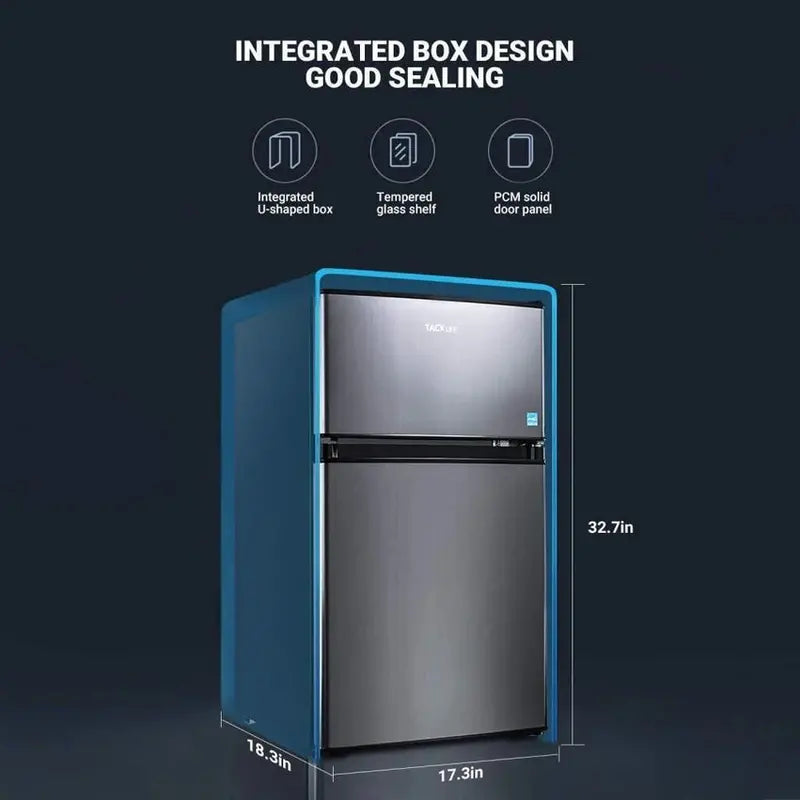 Compact 3.1 Cu.Ft 2-Door Mini Fridge With Freezer Compartment, LED Light, Stainless Steel Sliver - HPVFR310