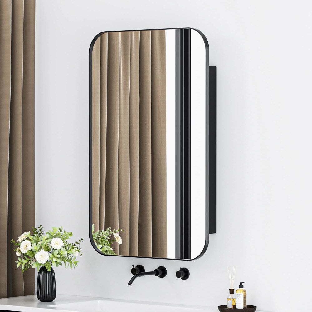Dalattin Metal Bathroom Medicine Cabinet With Mirror, Recessed Or Wall Mounted, 16x24 Inch, Black