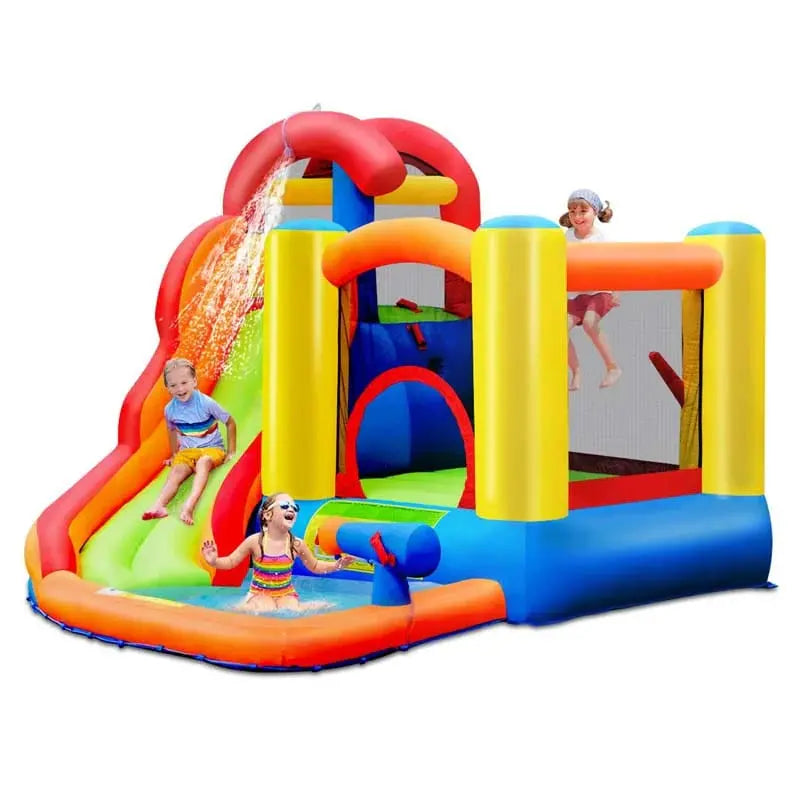 6-In-1 Inflatable Water Play Center With Slide, Trampoline Deck And 740W Air Blower