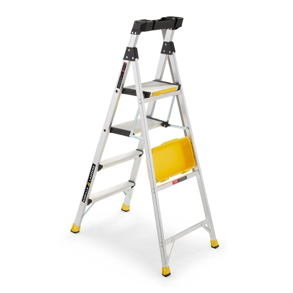 Gorilla Ladders Aluminum Dual Platform Ladder With Project Bucket, 5.5 Ft, 300 Lb Capacity