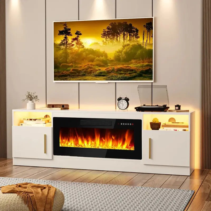 Bossin 70in Fireplace TV Stand With 16-Color LED Lighting