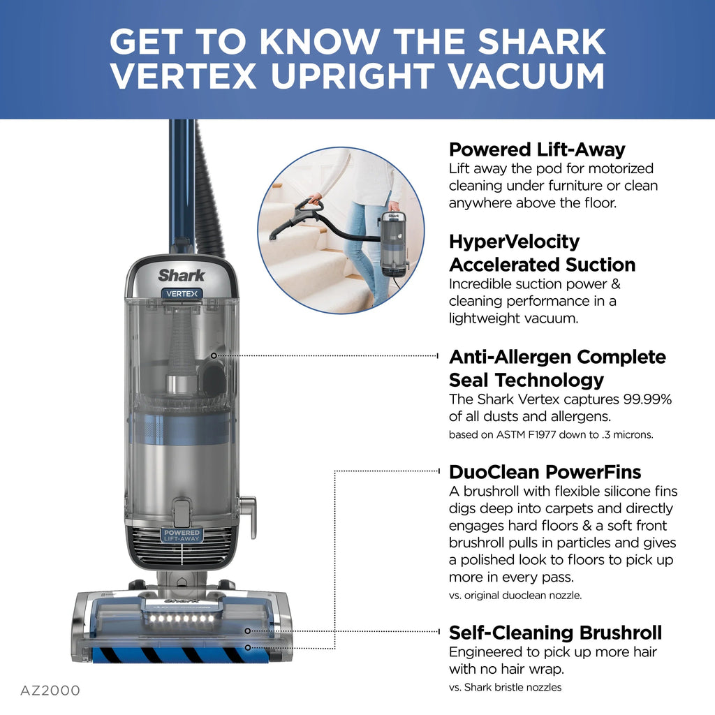 Shark Vertex DuoClean PowerFin Upright Vacuum With Powered Lift-Away - AZ2000