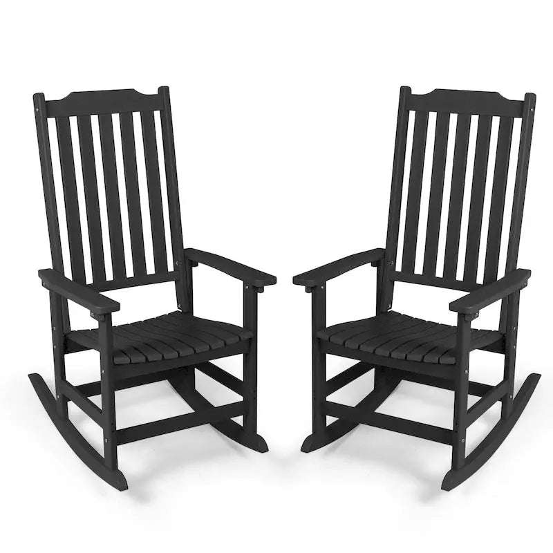 Vrakae All-Weather High-Back Patio Rocking Chairs, 2-Piece Set - 21 x 34.6 x 46 in