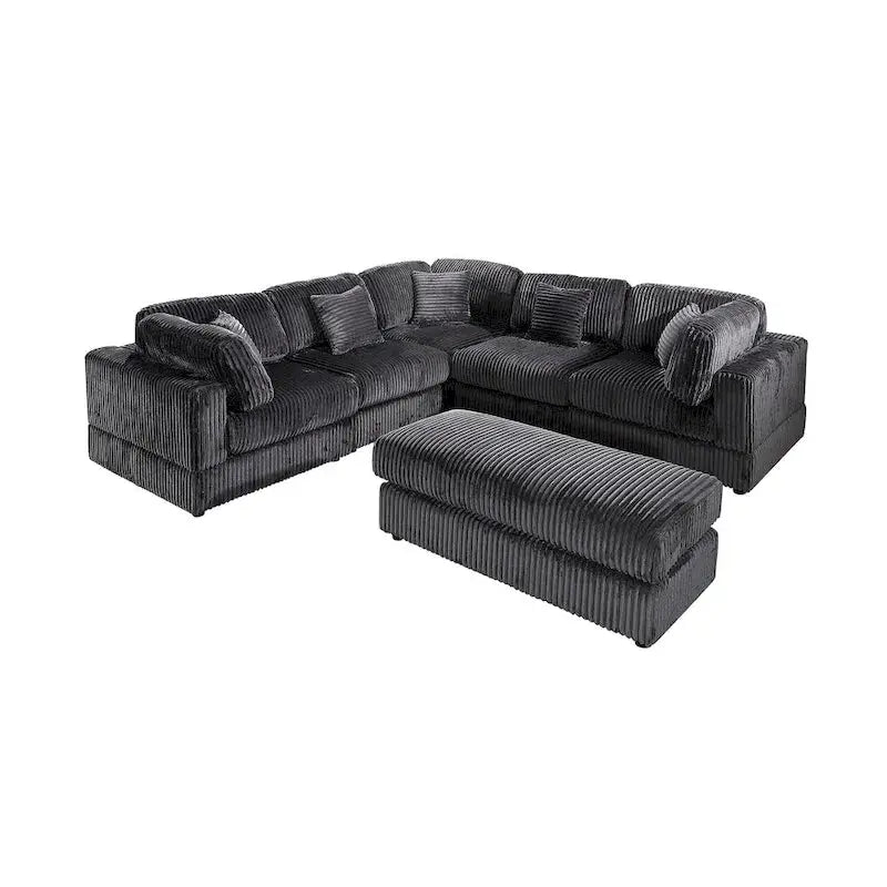 Modular L-Shaped Sectional Sofa, 6-Piece Corduroy Upholstered Configuration