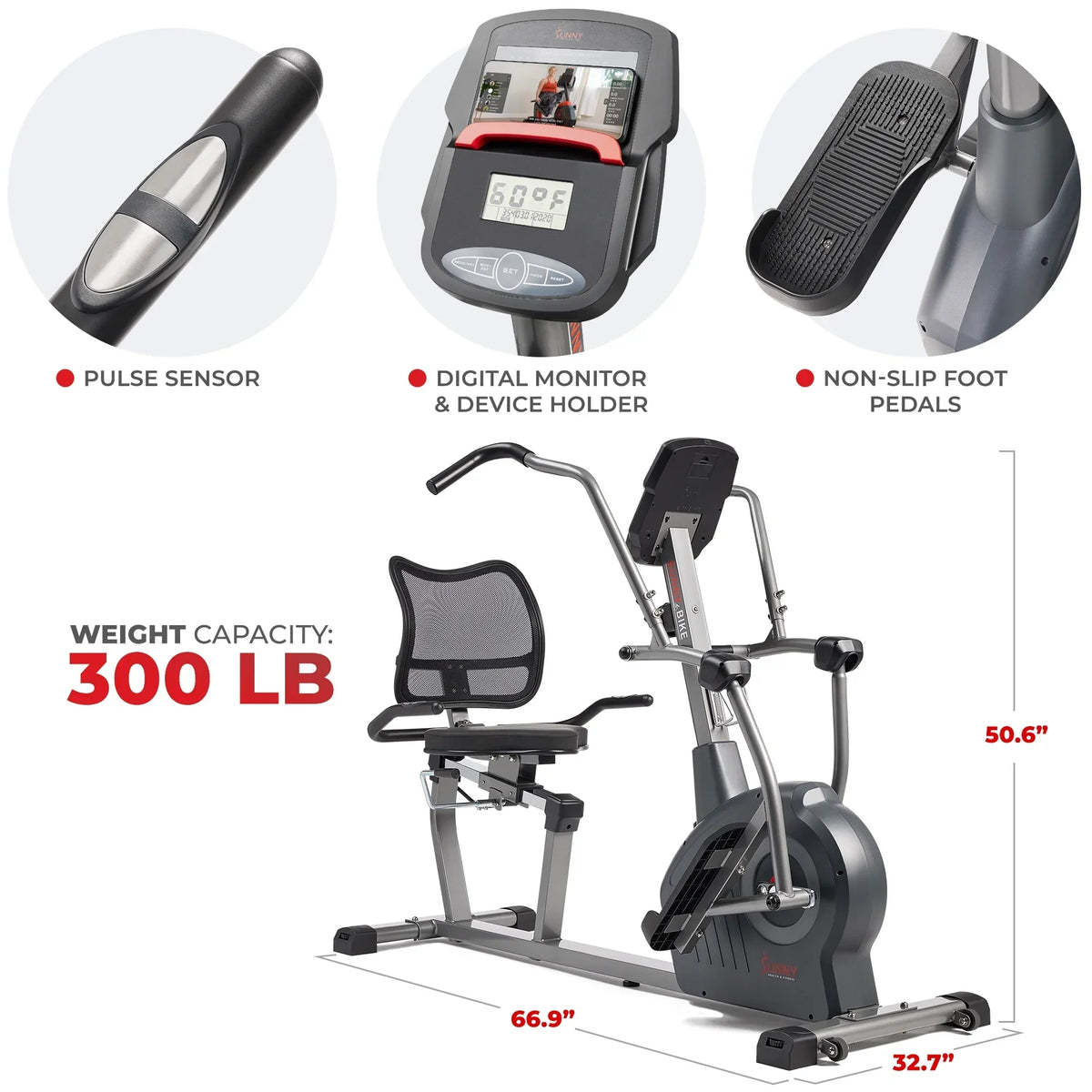 Sunny Health & Fitness Elite Connected Recumbent Cross Trainer Elliptical With Arm Exercisers - SF-RBE420049