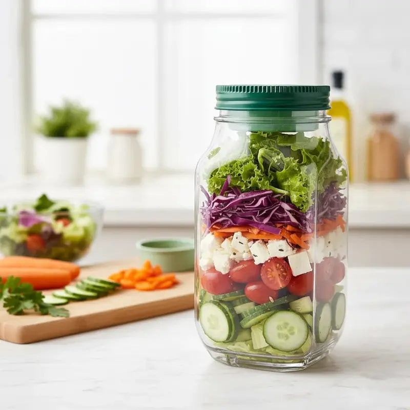 Cxren Leak-Proof Salad Shaker Jar, 2.5 Oz Dressing Cup, 7.0 X 3.5 X 3.9 Inches - Dual-Compartment