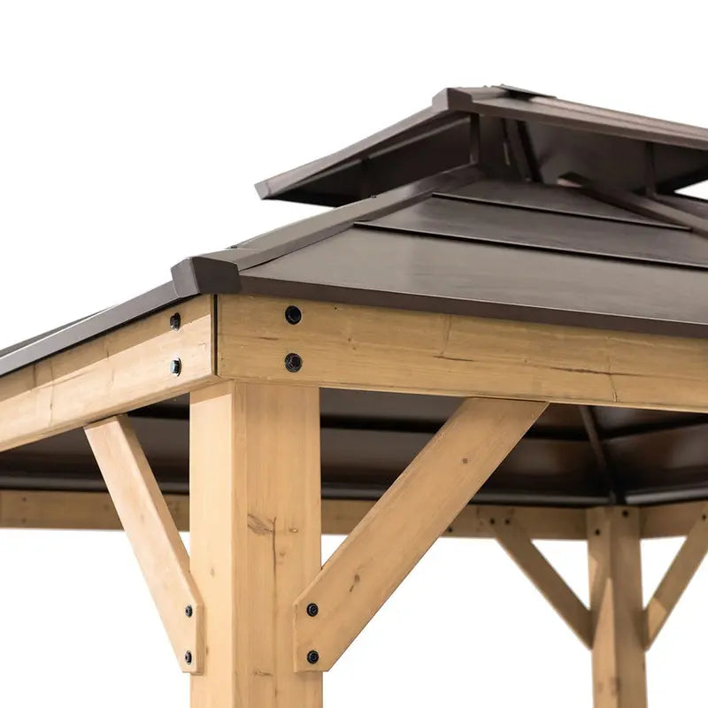 Sunjoy 10x10 ft Cedar Gazebo With Steel Two-Tier Hip Roof - A102008500