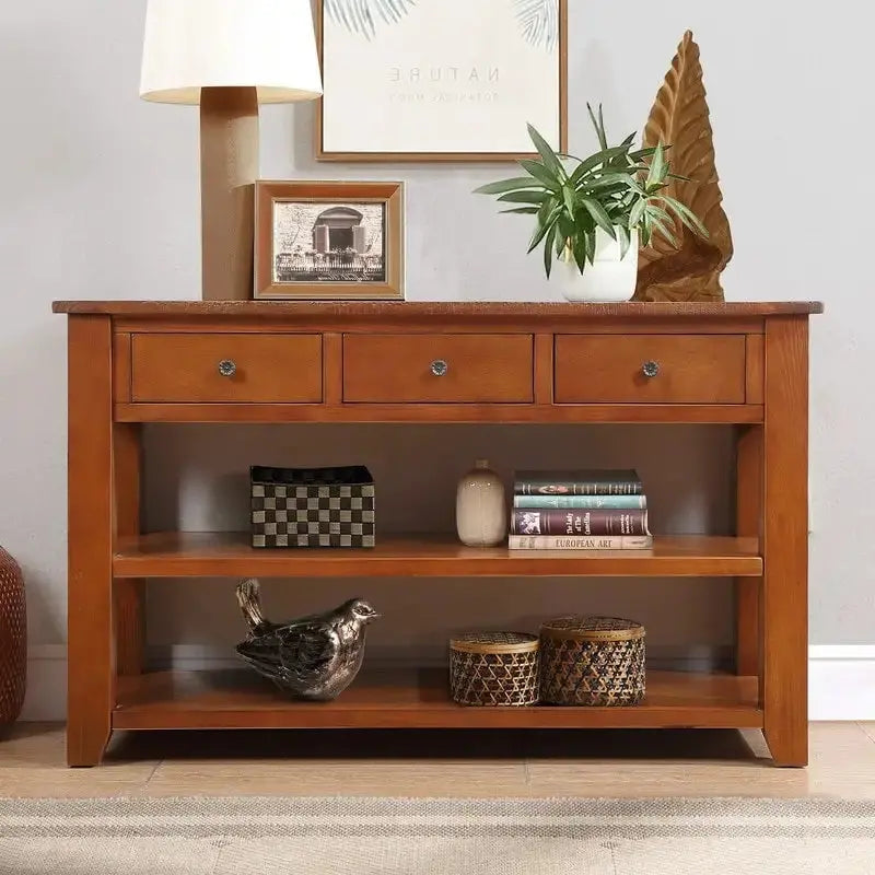 Rustic Wood Console Table With 3 Drawers And 2 Open Shelves - 29.92 H x 48.82 W x 15.75 D