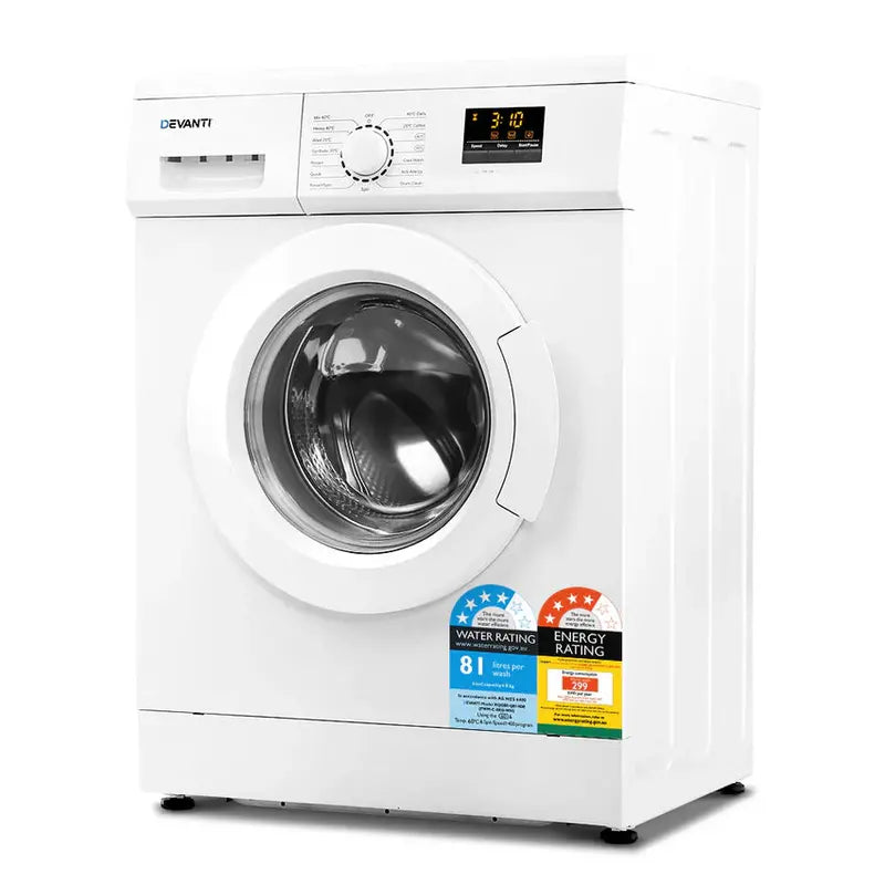Devanti Front-Load Washing Machine, 8kg, 15 Programs, White