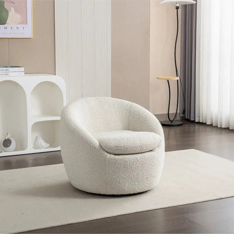 360 Degree Swivel Barrel Accent Chair, Textured Boucle Fabric, 29.5in W x 31in D x 25.5in H