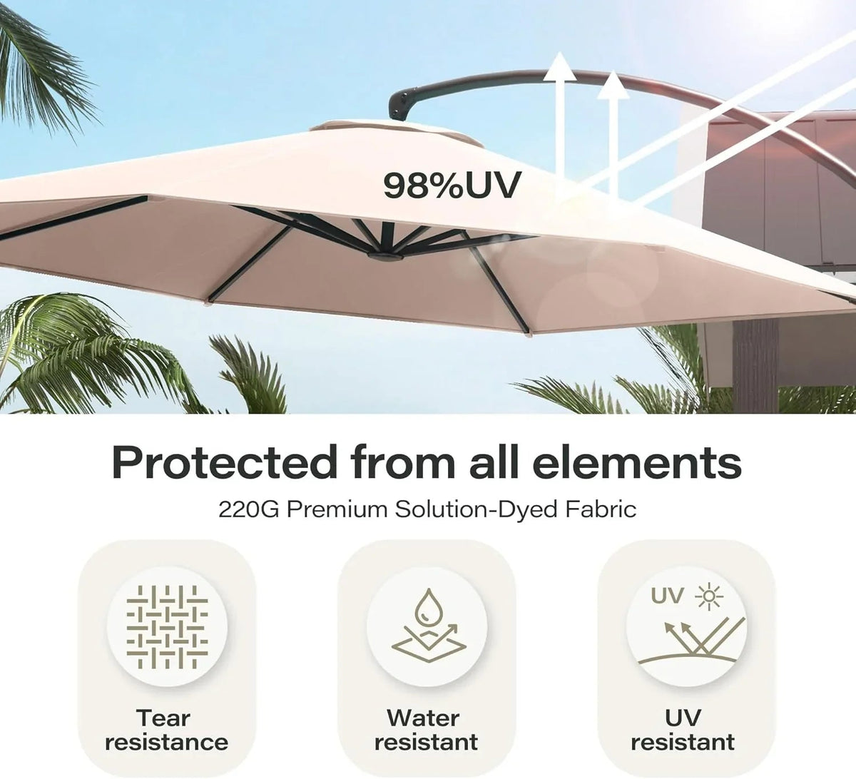 LAUSAINT HOME 11 FT Beige Curvy Cantilever Patio Umbrella With Base