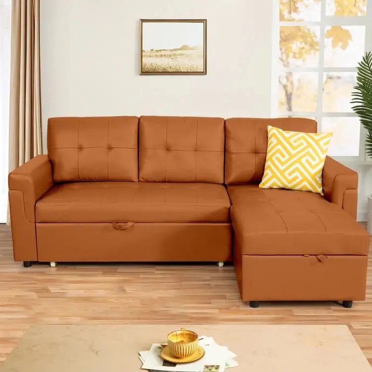 Reversible L-Shaped Sectional Sleeper Sofa With Storage Chaise And Pull-Out Bed